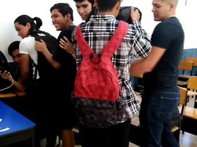 Hot and spicy gay orgy with young Latinos and Asians in public school