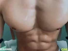 Young and muscular Asian man enjoys nipple play and worship