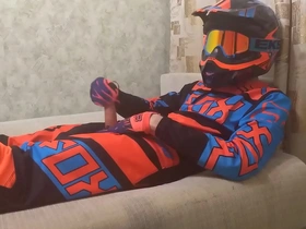 Gay motocross riders having fun and pleasuring themselves.