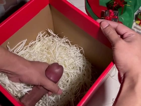 Young gay amateur masturbates to Santas gift