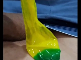 Solo performance of a Brazilian she-male giving a hand job