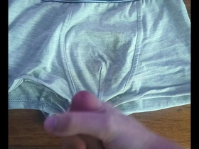 An 18-year-old gay man masturbates and ejaculates on his panties.