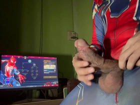 Young Asian man masturbates dressed as Spiderman in Bangkok.