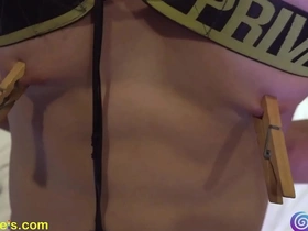 Nipple pegged, blindfolded, and teased with an edge: a hot hunk of muscle!