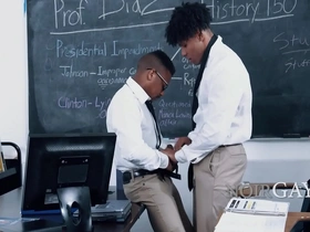 Black nerds try out gay sex outdoors