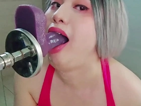 Gay masturbation and blowjob practice with a dildo machine.