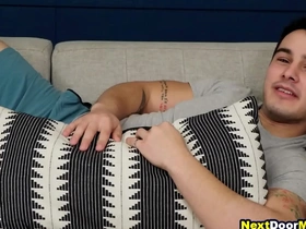 Gay gym workout ends up in a hot bareback threesome