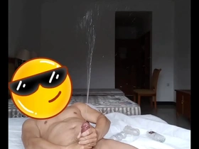 Solo boys erotic adventure in a hotel room with cock play and female ejaculation
