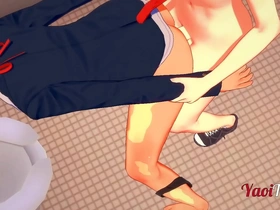 Two NekoBoys have sex in the school bathroom with a handjob and anal creampie.