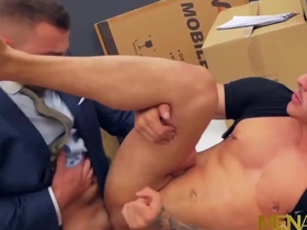 Apolo Fire gets his ass fucked by the suited and hung gay man Diego Reyes at work.