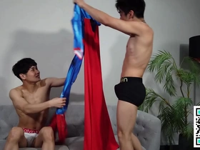 Twink superheroes save the day in this gay porn video.