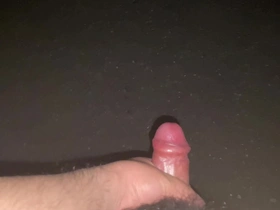 Solo boy pleasure at night outdoors