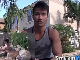 Straight Asian man masturbates and ejaculates.