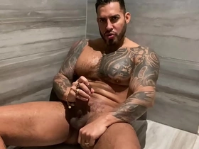 Steamy shower scene with a tattooed and pierced daddy who likes to pleasure himself and talk to you.