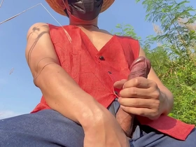 Solo jerk off session outdoors