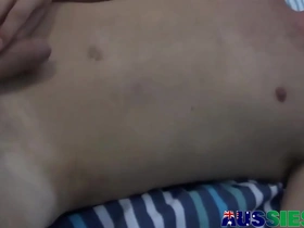 Australian hunk gets throat fucked and rides big dick in gay porn video