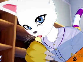 Furry animation with Digimon characters Renamon and Gatomon in a hot yaoi scene