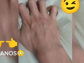 Young and mature hands work on shaved pussy