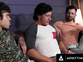 Straight Dalton Riley tries out bicurious threesome with gay best friends Joseph Castlian and Latino hunk in bareback action.